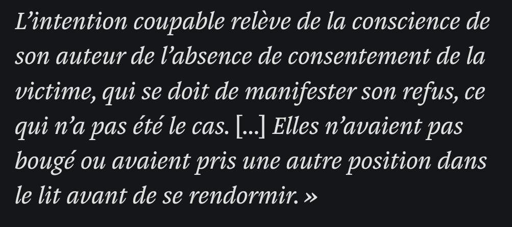 Dr_Zoe_'s tweet photo. La motivation du jugement du tribunal est au mieux lunaire, au pire un véritable permis de violer sous vulnérabilité chimique.

Apparemment, ce n'est pas aux agresseurs de ne pas agresser, mais c'est aux victimes de ne pas être agressées.

Tout. Va. Bien.

https://t.co/sa7JNZqd9A https://t.co/2y5KWDXEP3