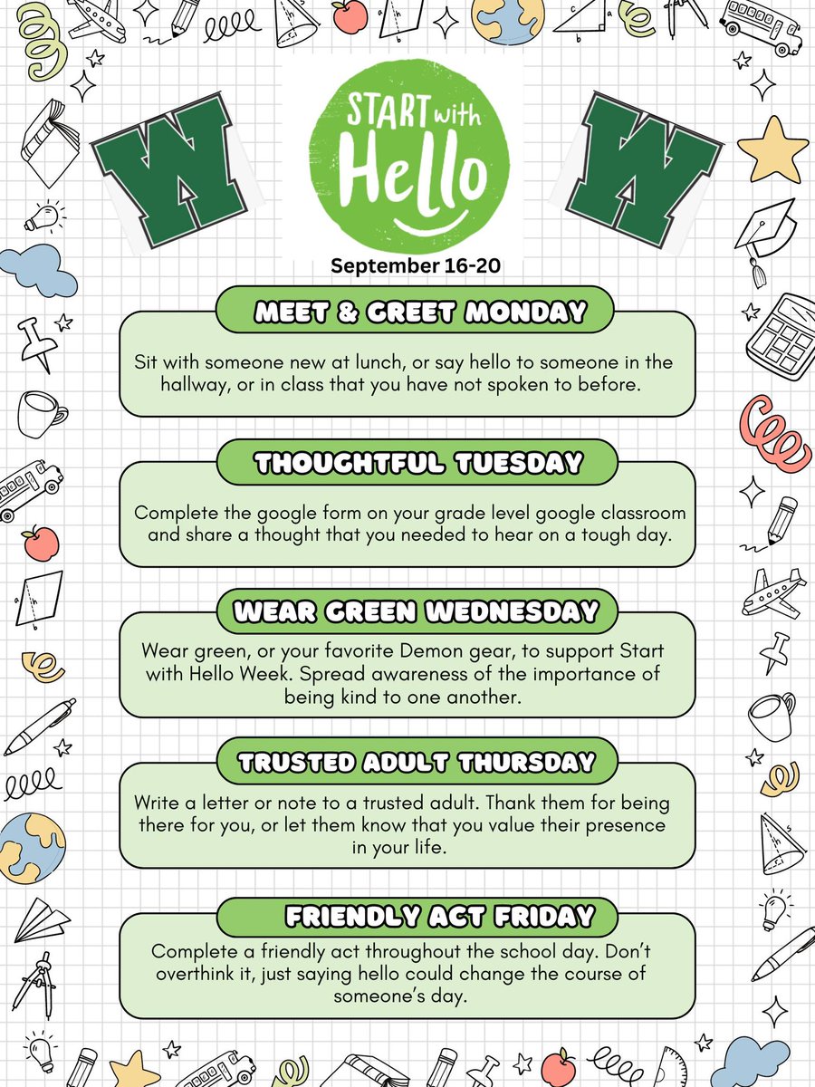 Join us next week as we participate in “Start with Hello” week. You never know how much a simple hello might mean to someone who is struggling. <a href="/WHS_Westlake/">Westlake High School</a> <a href="/sandyhook/">Sandy Hook Promise</a>