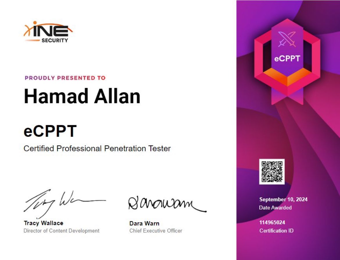 IDunhill77's tweet image. الحمدلله 🙏🩵
#eCPPTv3

Thanks for @CyberhubSa &amp;amp; @INEsecurity