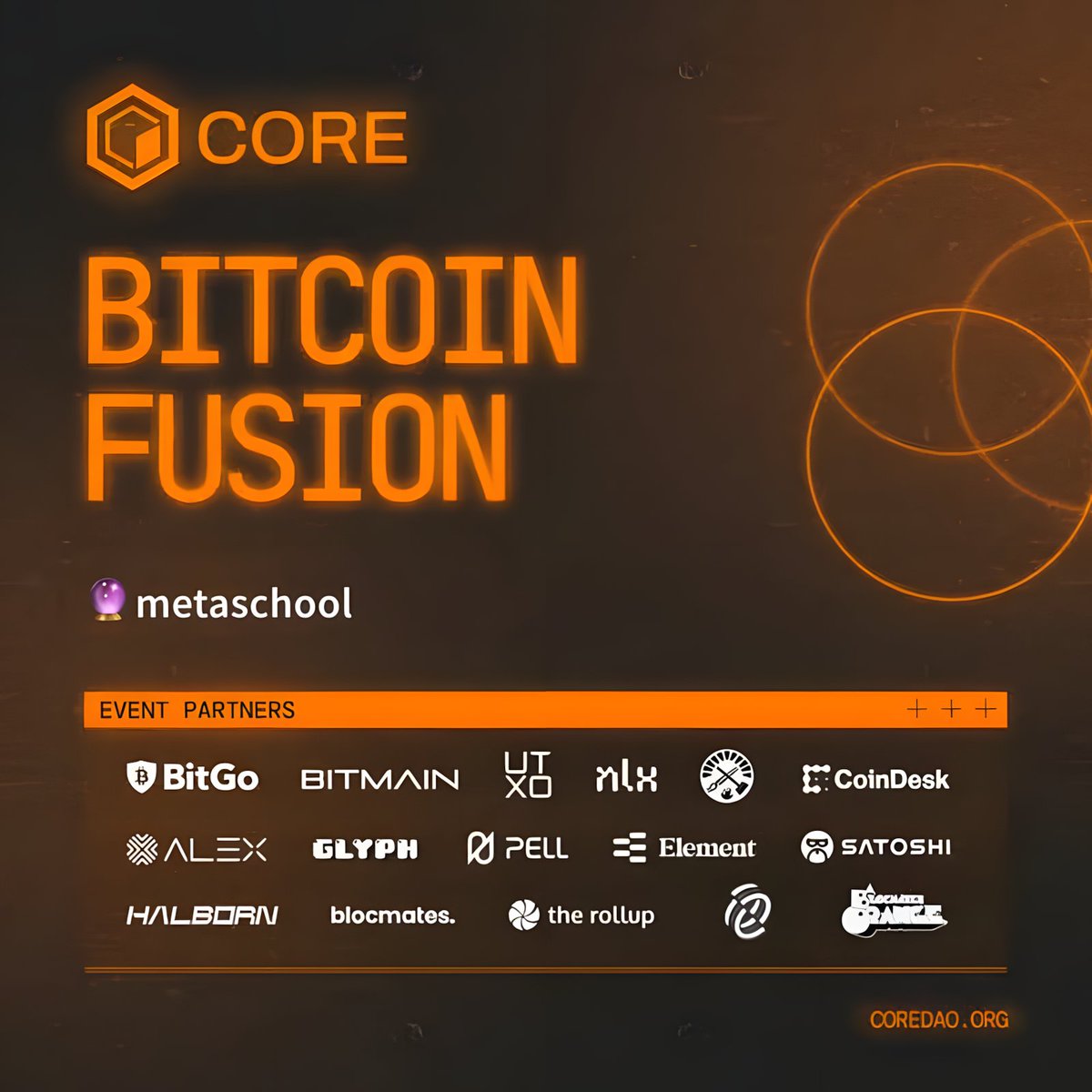 Coredao_Org's tweet photo. Last chance to apply for attending the #BitcoinFusion2024 - Core's event at #TOKEN2049! 
Secure your spot now and join the conversation about the Bitcoin’s future🔶

🔗https://t.co/zkB9o0D6Ev https://t.co/mItfUBSfvn