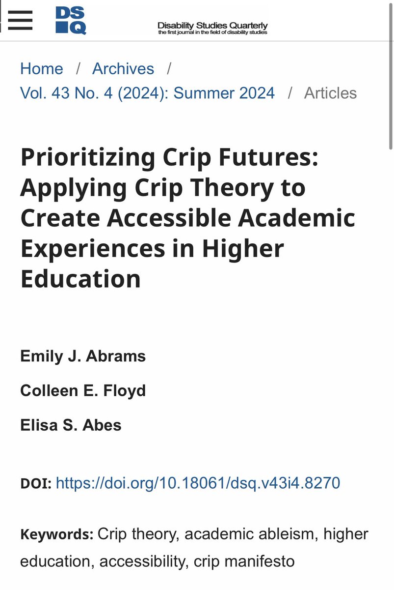 New publication alert! Our article is FINALLY available to read. Check it out on Disability Studies Quarterly (an open access journal)! My coauthors are pretty cool, too 💚
