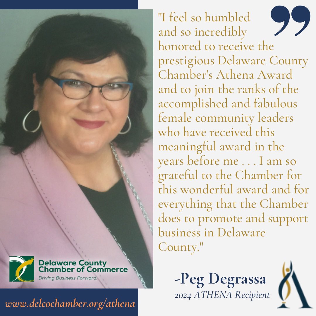 DelcoChamber's tweet photo. “I feel so humbled and so incredibly honored to receive the prestigious Delaware County Chamber’s Athena Award and to join the ranks of the accomplished and fabulous female community leaders who have received this meaningful award in the years before me . . . https://t.co/2wfml1YqAo