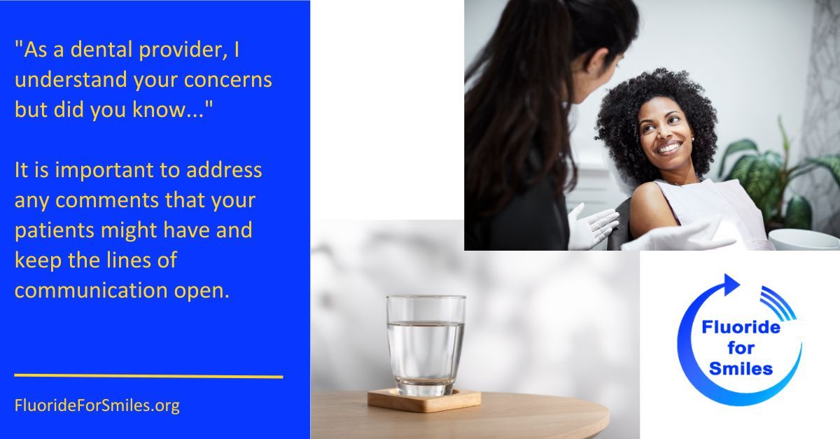 FluorideSmiles's tweet photo. This phrase can be used at any point in the conversation when concerns are raised. Continuing the conversation with questions on a patient's concerns is important to keep the conversation going and address any myths that the patient may have to share. 
https://t.co/W7Ex5msrD1 https://t.co/t98Bz65Gcm