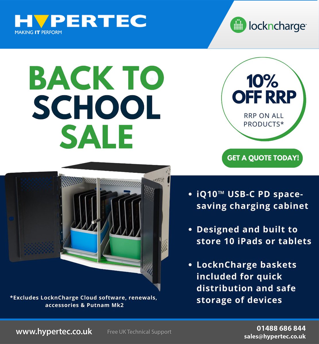 HypertecUK's tweet photo. Protect and save with @LocknCharge - get 10% off Lockncharge Device Lockers, Trolleys and Cabinets for a limited time only. * https://t.co/6IeuWUo7ZK 

*Only till 30/09/2024, see image for excluded lines.
#HypertecLtd #Lockncharge #DeviceManagement #SharedDevices #BacktoSchool https://t.co/gO74xYnfZT