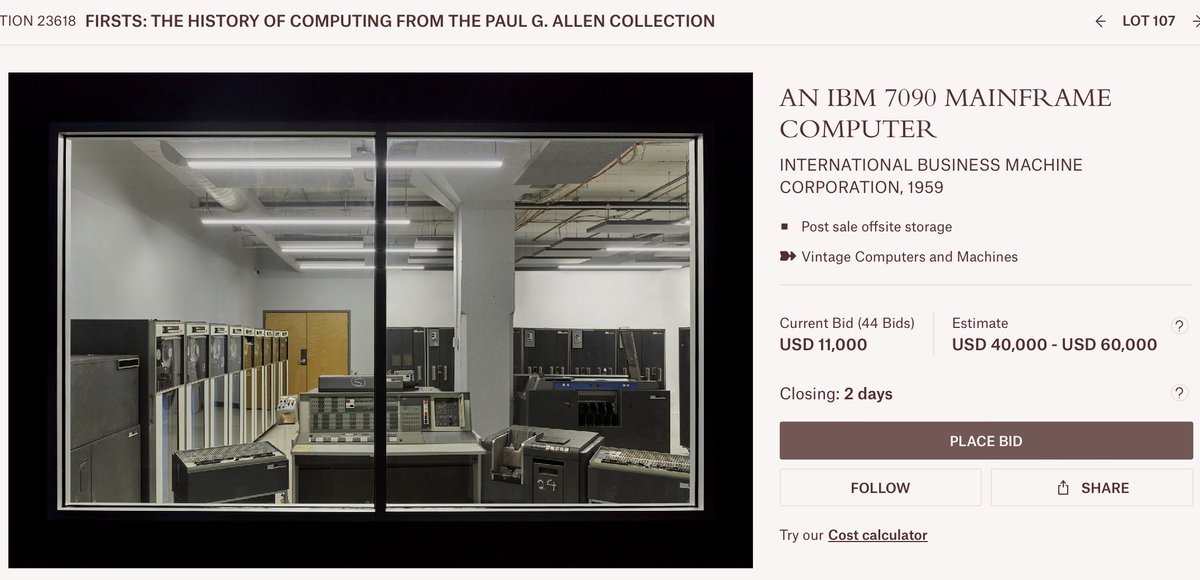AlexisP64491389's tweet image. onlineonly.christies.com/s/firsts-histo…
#HistoryofComputing #PaulGAllen #OldSchool #MainFrame if anyone has an interest in computers & the history of computing, check out this auction. It's interesting.