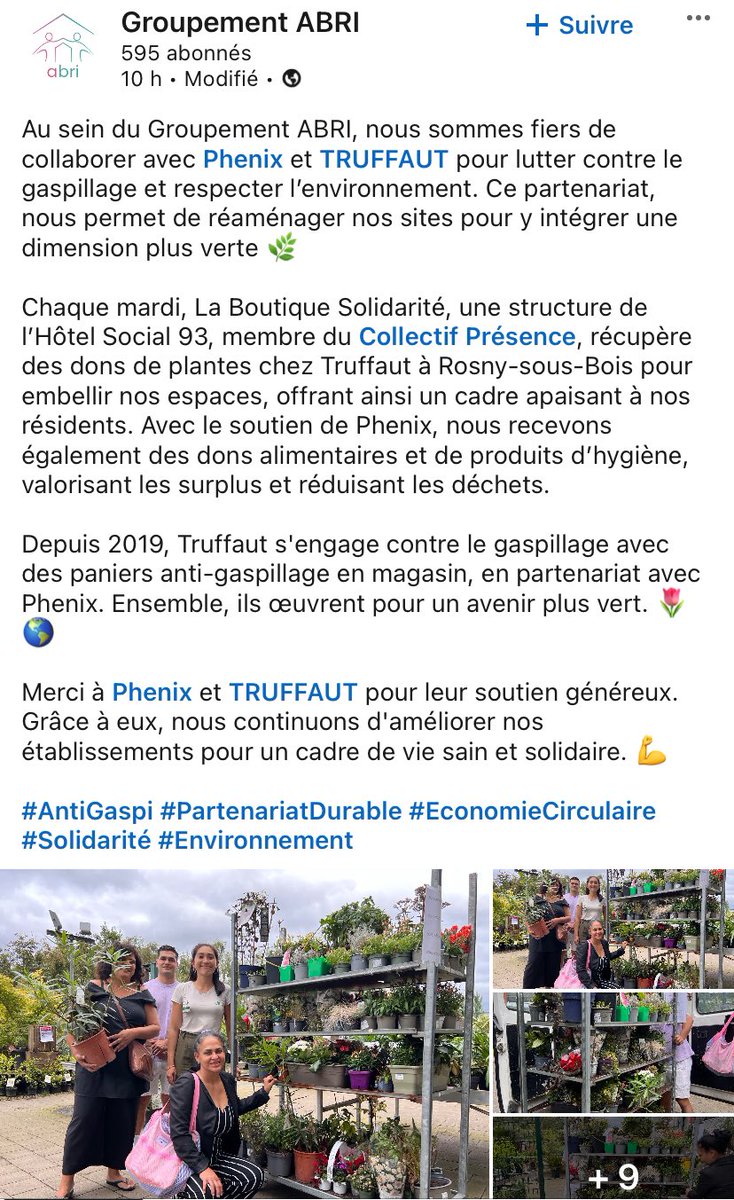 Merci @GroupeABRI &amp; <a href="/Truffaut/">Truffaut</a> pour ce magnifique partenariat #antigaspi qui permet de donner une seconde vie solidaire aux plantes du magasin de #RosnySousBois ! 🪴🌱 

linkedin.com/posts/groupeme…
#Jardinage #Décoration #Déco #solidarité #RSE #Rosny