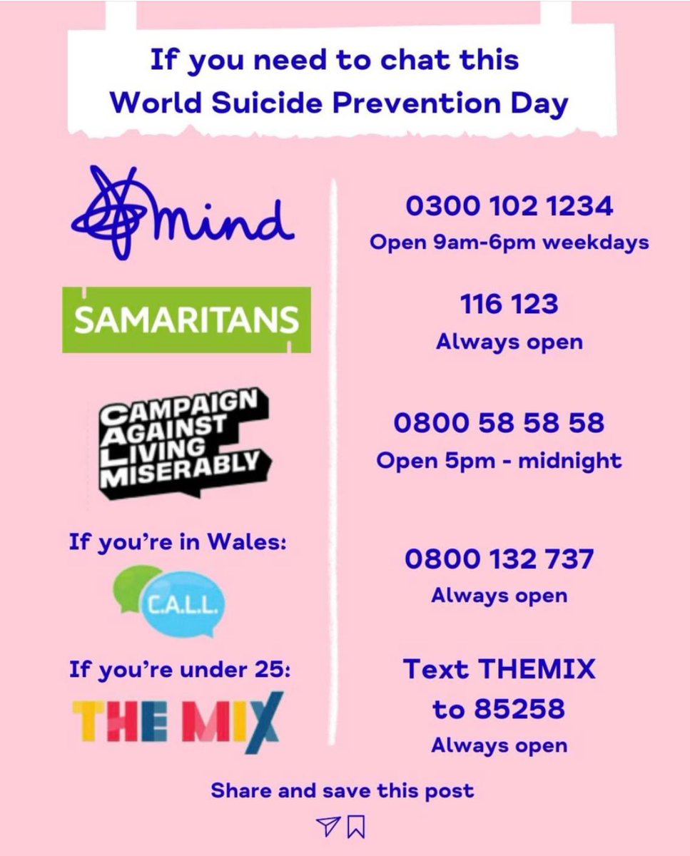 @DrKatie.BSky.Social (@doctor_katie) on Twitter photo You don't have to go through tough times alone
Today marks World Suicide Prevention Day
1 in 4 GPs know another who’s died from suicide
My own GP took his life in 2021
Please reach out to your LMC, use <a href="/BMA_GP/">General Practice</a> support & <a href="/NHSPracHealth/">NHS Practitioner Health</a> or one of these: You don't have to go through tough times alone
Today marks World Suicide Prevention Day
1 in 4 GPs know another who’s died from suicide
My own GP took his life in 2021
Please reach out to your LMC, use <a href="/BMA_GP/">General Practice</a> support & <a href="/NHSPracHealth/">NHS Practitioner Health</a> or one of these: