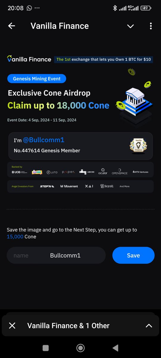 devcoder328506's tweet image. VanillaFinance is the 1st exchange that lets you own 1 Bitcoin for $10. Genesis mining is live now. Claim up to 18,000 Cone! #Airdrop #Miniapp.@VanillaFinance