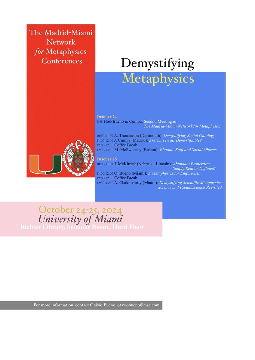 MadridMiamiMeta's tweet image. The Programme of our second meeting is out, metaphysicians! Spread the word!👏🏻👏🏻