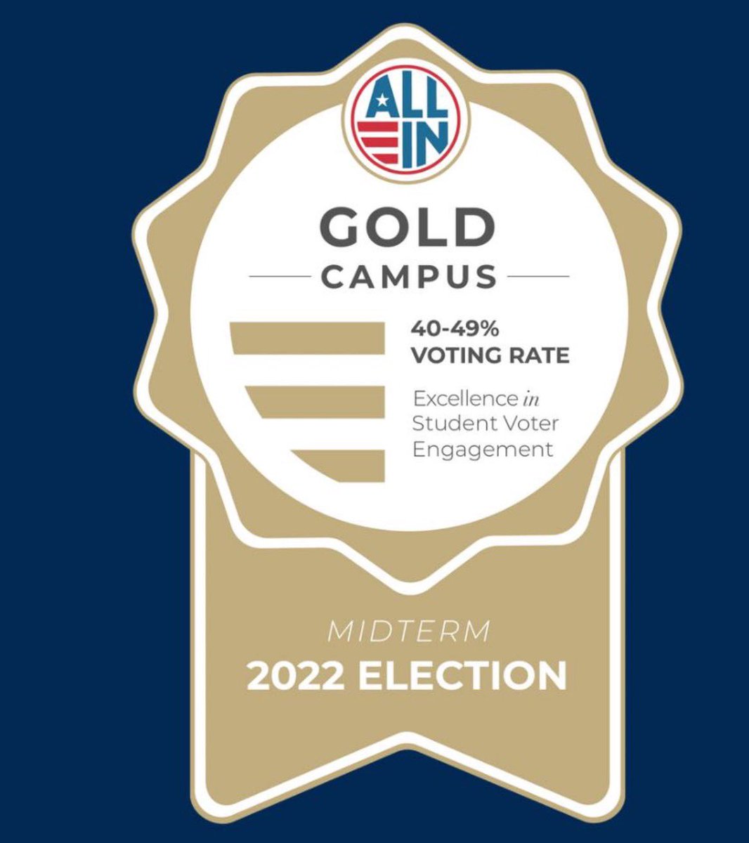 Thrilled to say that <a href="/umsl/">University of Missouri–St. Louis</a> received GOLD seal from <a href="/allintovote/">ALL IN Campus Democracy Challenge</a> for the ALL IN Campus Democracy Challenge! We are proud of our students and community for their commitment to voting and civic responsibility! #UMSLproud