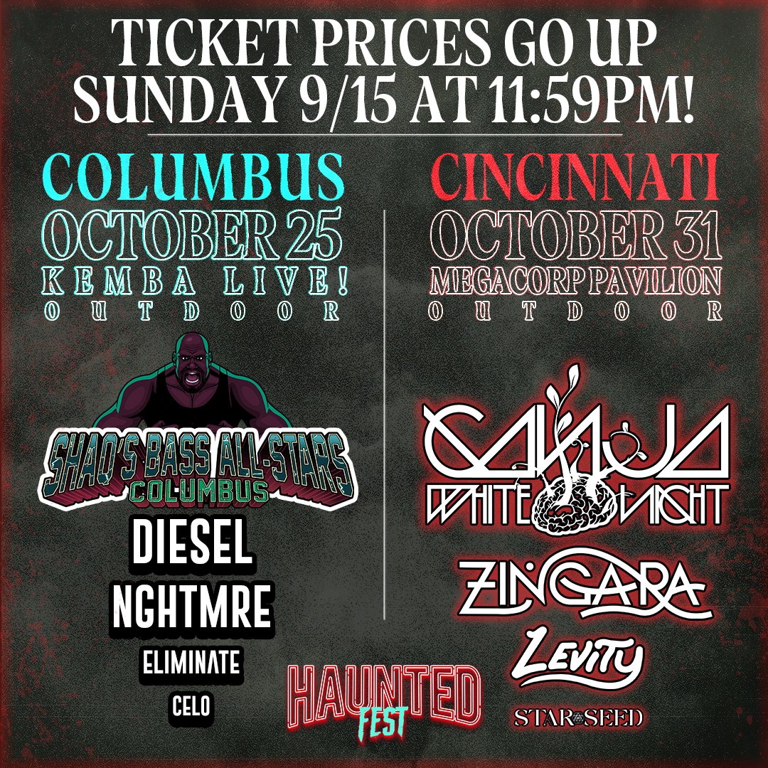 Price increases are on the way! Starting on Monday, prices are going up 📈

This weekend is your final chance to score tickets at their lowest prices. Don't pay more for the same show, get your tickets today ar HauntedFest.com 🎃