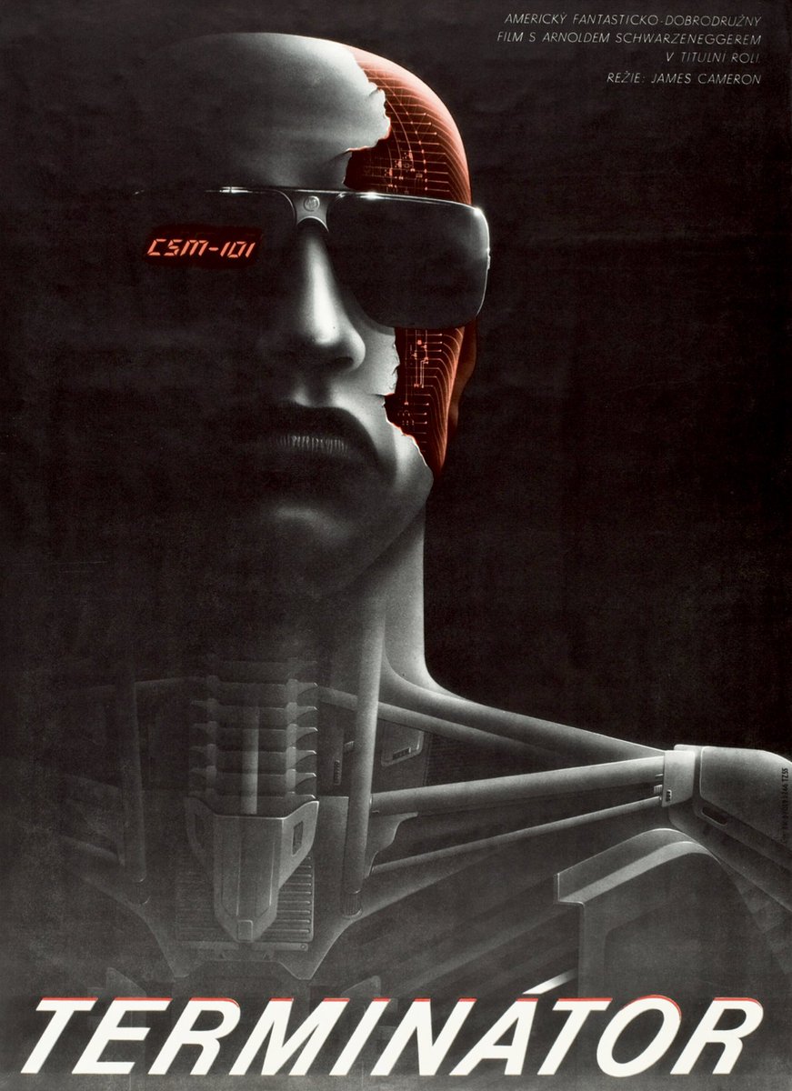retroscifiart's tweet image. The Terminator (Orion, 1984). Czech poster art by Milan Pecak