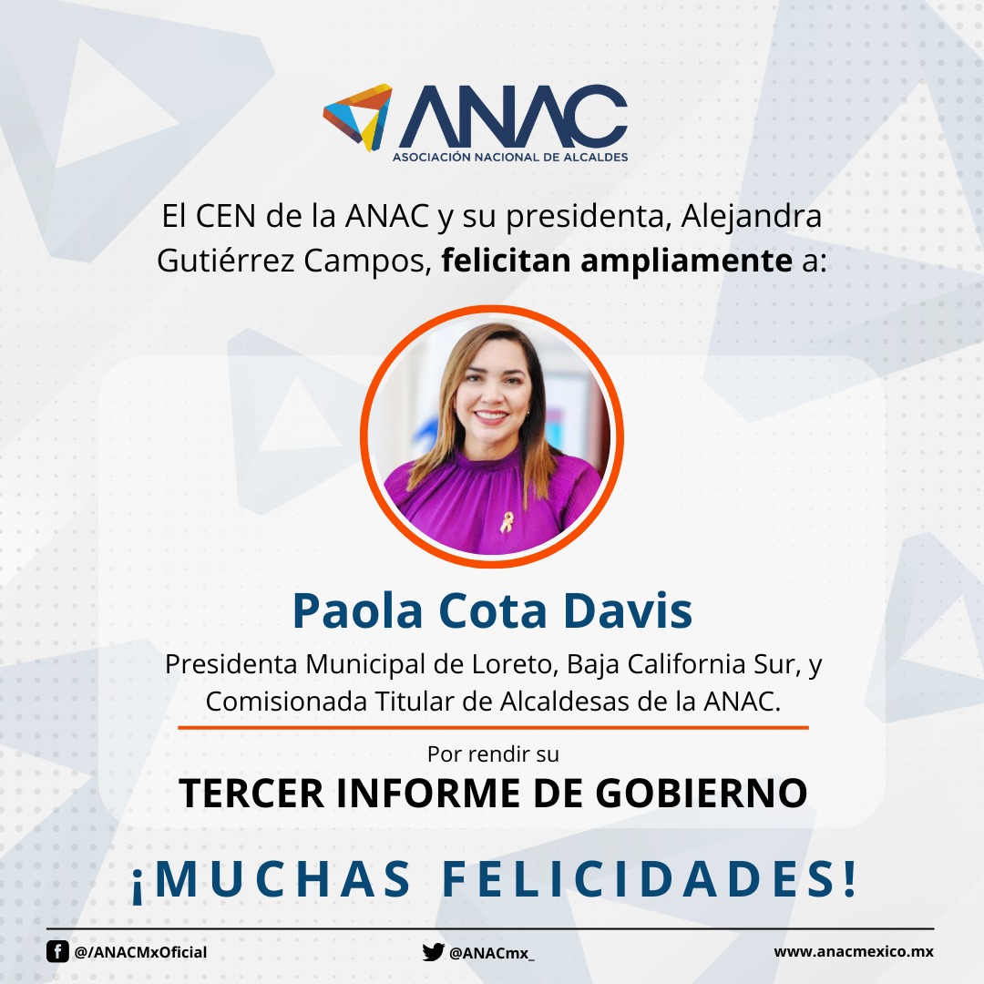 Con gran entusiasmo, felicitamos a la Pdta Municipal de Loreto, Baja California Sur <a href="/PaoKota/">Paola M. Cota Davis</a>, quien mediante una sesión Solemne presentó su Tercer #Informe de Acciones.

🔵🟠 #LasMejoresPrácticassonHumanistas🟠🔵