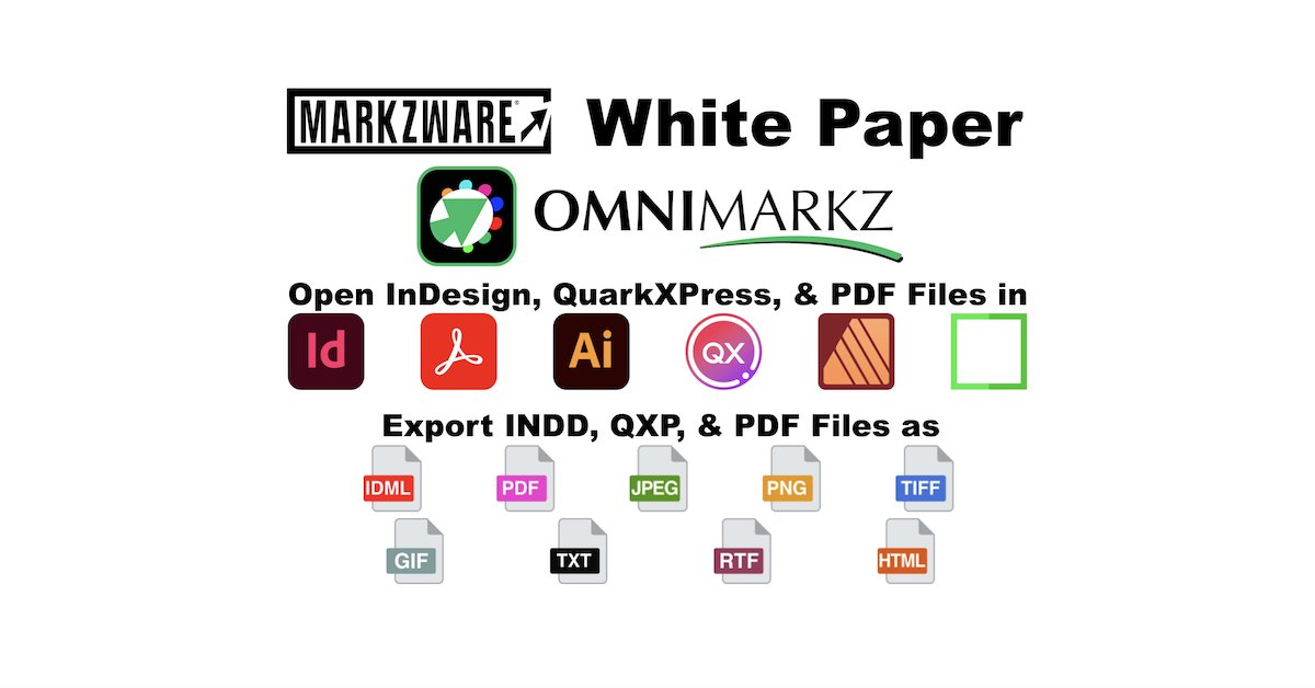Markzware's tweet image. ⚠️📑 #Incompatible #GraphicDesign #FileFormats Solution: #InDesign / #PDF / #QuarkXPress #Converter, #OmniMarkz (@Markzware #WhitePaper). IncompatibleFileFormats? Convert #AdobeInDesign, #PDF &amp;amp; #Quark #XPress Files with #Markzware's Flexible #FileConverter tinyurl.com/IncompatibleGr…