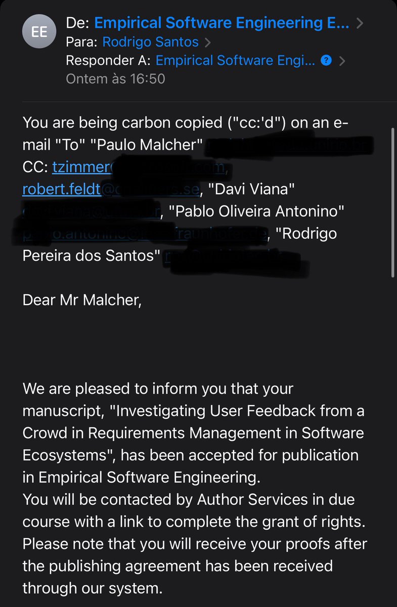 Rodrigo Santos (@prof_rps) on Twitter photo So glad to have our article on "Investigating User Feedback from a Crowd in Requirements Management in Software Ecosystems" accepted at <a href="/emsejournal/">emsejournal</a> via <a href="/SpringerCompSci/">SpringerCompSci</a>, by <a href="/UNIRIO_Oficial/">UNIRIO</a>, <a href="/UFMAoficial/">UFMA</a> & <a href="/FraunhoferIESE/">Fraunhofer IESE</a> with Paulo Malcher, <a href="/daviviana/">Davi Viana</a> & <a href="/pabloantonino/">pabloantonino</a> 🚀🚀🚀 So glad to have our article on "Investigating User Feedback from a Crowd in Requirements Management in Software Ecosystems" accepted at <a href="/emsejournal/">emsejournal</a> via <a href="/SpringerCompSci/">SpringerCompSci</a>, by <a href="/UNIRIO_Oficial/">UNIRIO</a>, <a href="/UFMAoficial/">UFMA</a> & <a href="/FraunhoferIESE/">Fraunhofer IESE</a> with Paulo Malcher, <a href="/daviviana/">Davi Viana</a> & <a href="/pabloantonino/">pabloantonino</a> 🚀🚀🚀