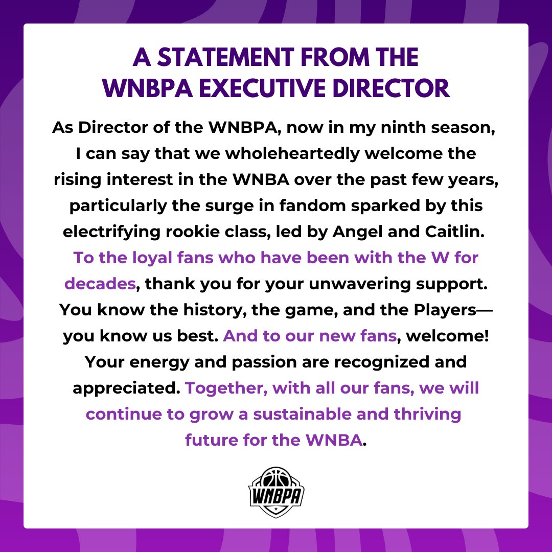 TheWNBPA's tweet image. A Statement from the Executive Director