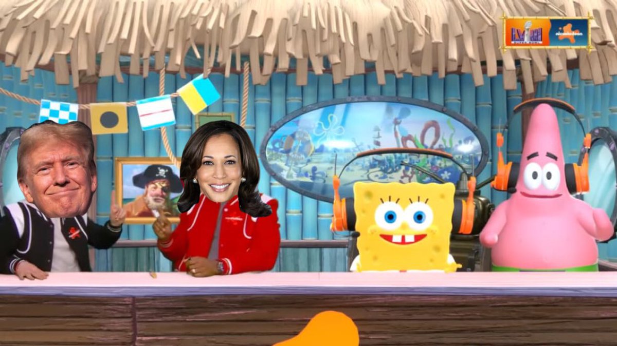 LauraLovins's tweet photo. hear me out, a SpongeBob &amp; Patrick simulcast but this time for the Presidential Debate instead of the Super Bowl https://t.co/sxXODsfDRY