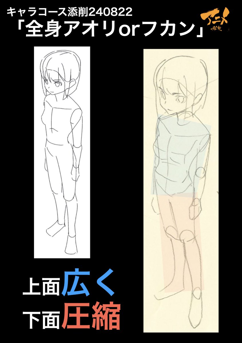 キャラコース添削240822「全身アオリorフカン」
●上面広く、下面圧縮 
