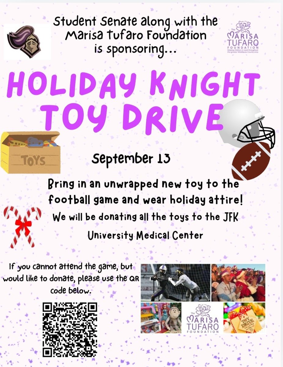 Bring a new unwrapped toy this Friday to the football game. Wear your Holiday gear! Let's show our Old Bridge spirit!!! <a href="/FazioSally/">Mrs. Fazio 💜</a> <a href="/obhs_announce/">OBHS Announcements</a> <a href="/torchianator/">Torchianator</a> <a href="/OldBridgeTPS/">The Bridge</a> <a href="/GregTufaro/">Greg Tufaro</a> <a href="/obhsptsa/">OBHSPTSA</a>