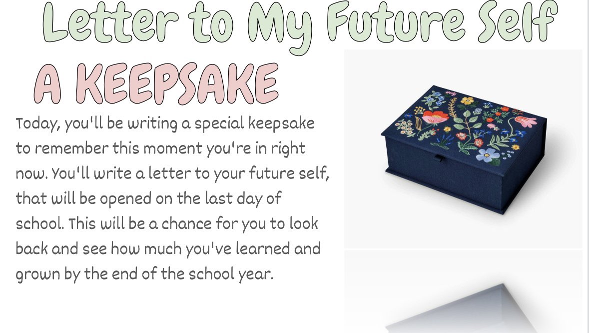 machado_ms's tweet image. Ask us what we wrote in our letters to our future selves. We can’t wait to see how much we’ve grown and learned at the end of the year! ✨