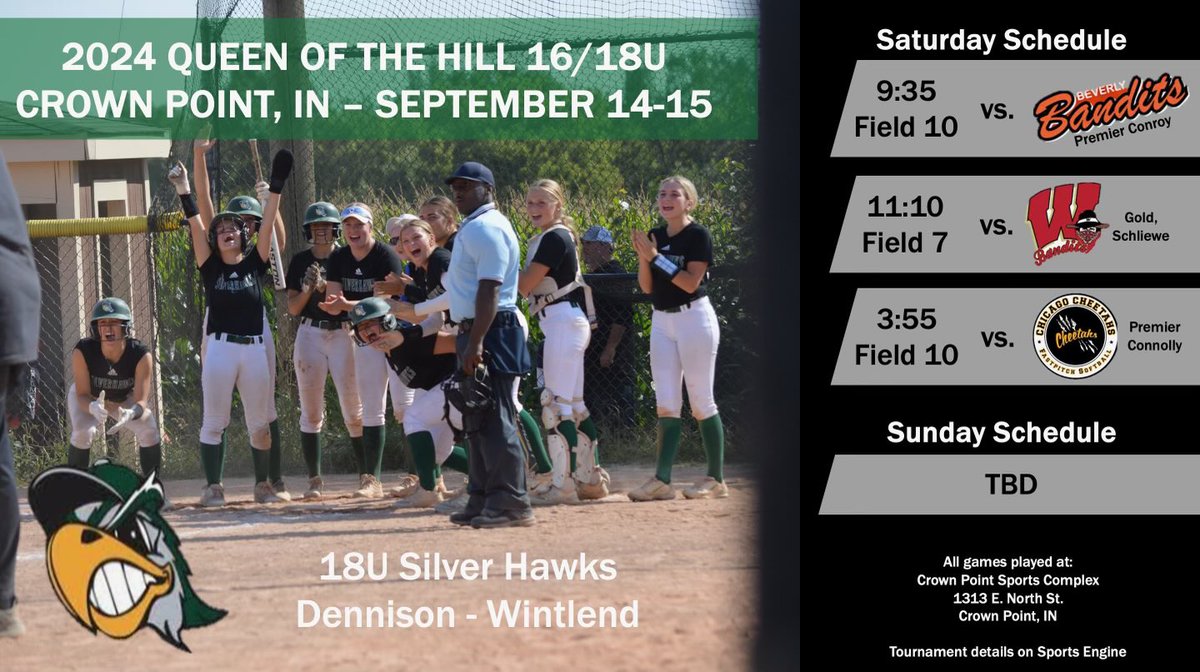 Headed to Indiana this Weekend. Here is our Schedule ⁦<a href="/SilverHawkSball/">Silver Hawks</a>⁩