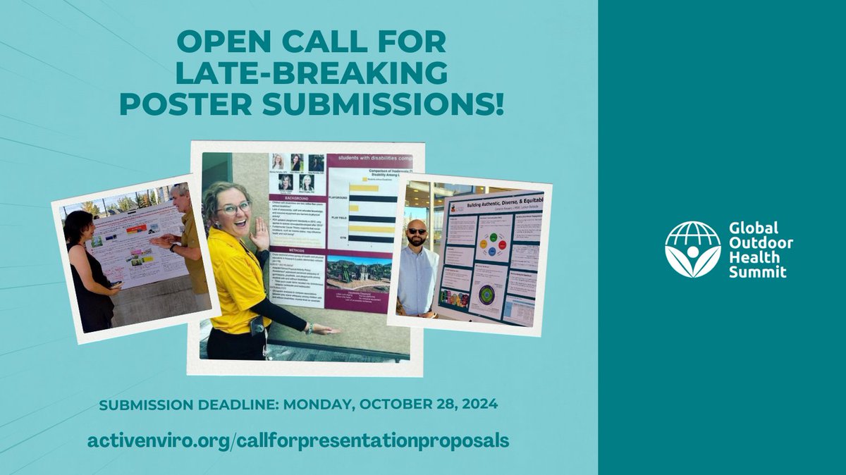 Hey outdoor program planners and preventive health researchers! 🌿 We know you're doing great work! Submit a case study or research summary for a poster submission for the 2024 GOH Summit (formerly known as SHIFT) happening in San Antonio this November: activenviro.org/callforpresent…