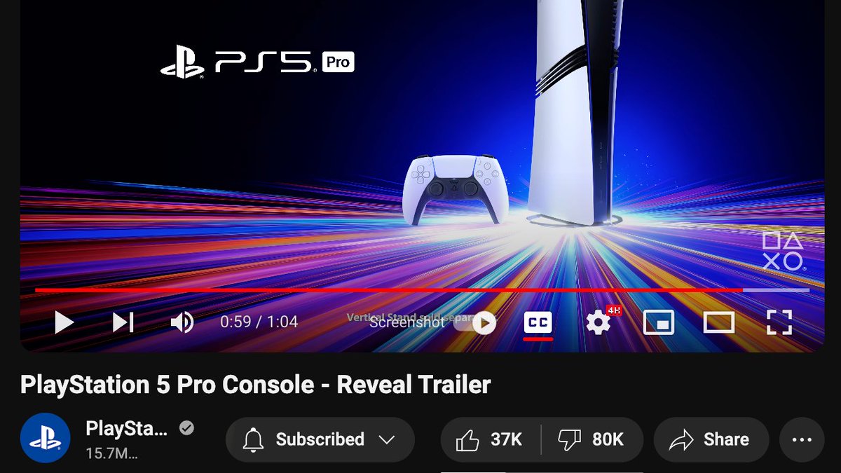 CameronRitz's tweet photo. The PS5 Pro Reveal Trailer has 80k Dislikes 👎... and only 37k Likes 😬 https://t.co/dfQ7anHLtE