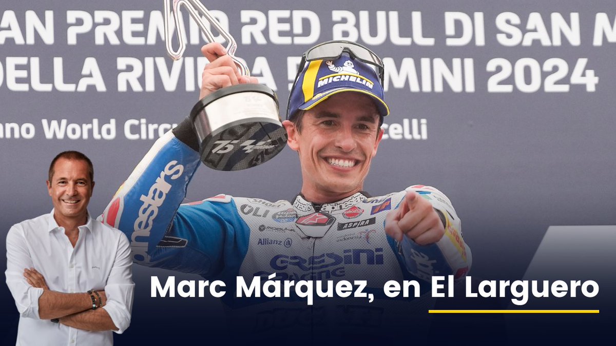 Ganar en Aragón ✅ 
Ganar en San Marino ✅
¿Opciones de ganar el Mundial? ⏳

🤩 ¡@MarcMarquez93 pasa 𝐞𝐬𝐭𝐚 𝐧𝐨𝐜𝐡𝐞 por @ElLarguero para charlar con @ManuCarreno sobre sus dos victorias consecutivas y la próxima temporada!

🏍️💨 A partir de las 23:30, ¡no te lo pierdas!