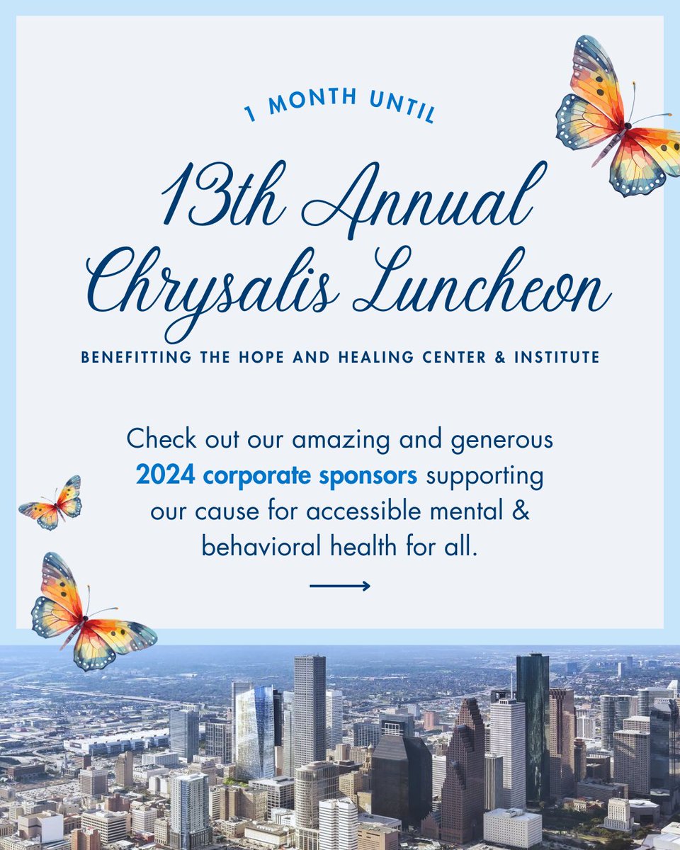 HopeHealingCI's tweet photo. We’re 30 days away from our biggest fundraising event of the year! 🦋

Hosted at the River Oaks Country Club on Thursday, October 10th, we’ll welcome our amazing corporate donors who believe your mental health, and that of your loved ones, matter. https://t.co/b7wggkFAmG