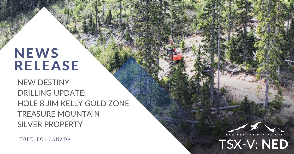 NEDminingcorp's tweet image. New Destiny Drilling Update: Hole 8 at the Jim Kelly Gold Zone — Treasure Mountain Silver Project, Hope BC - bit.ly/47nJmSr
__________
TSX-v: NED
#NewDestinyMining
#TreasureMountainProperty

#treasuremountainsilver #silver #mining #miningstocks #miningnews #tsxv $NED.v