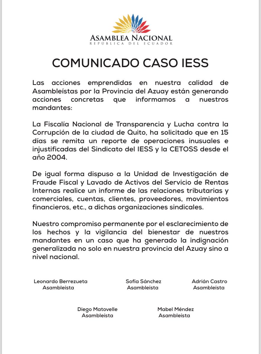 sofisanchezu's tweet photo. 🗣️ el proceso de fiscalización en el #CasoIESS avanza con acciones muy importantes realizadas por la @ContraloriaECU y @FiscaliaEcuador No vamos a permitir IMPUNIDAD con todo lo sucedido con el sindicato del @IESSec https://t.co/D7sWNp0izP