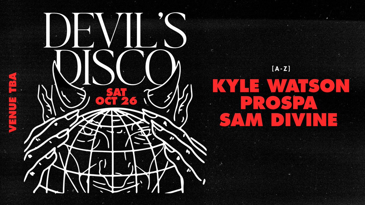 EmbracePresents's tweet image. JUST ANNOUNCED: Join #KyleWatson, #Prospa, and #SamDivine for a spook-tacular Devil's Disco at a TBA venue in Toronto on Saturday, October 26th! 😈
Presale: Thur Sept 12th
Presale Sign-up link: laylo.com/embracepresent…