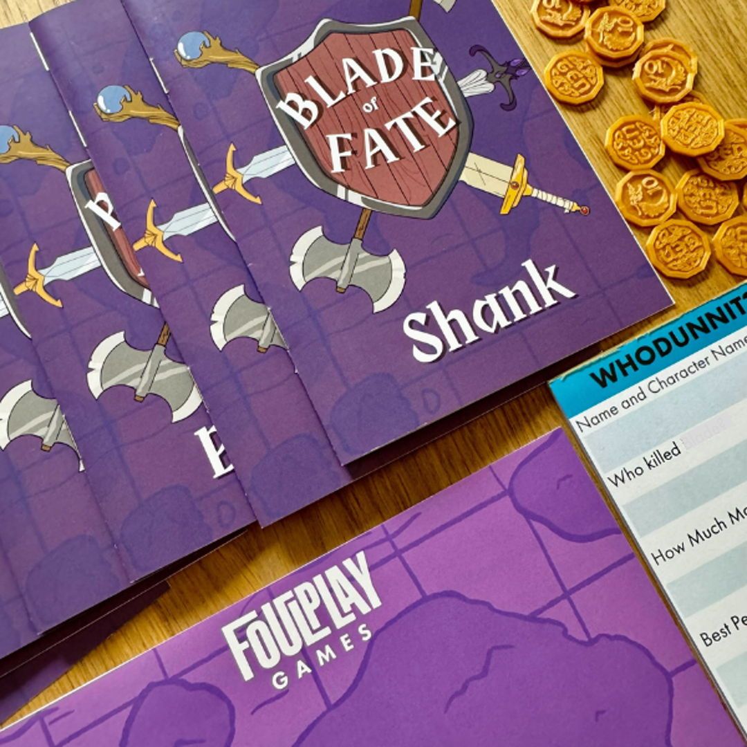 Foulplayco's tweet photo. Gather your party and let the quest begin! 🛡️⚔️ Pre-order our first physical boxed murder mystery party, "Blade of Fate", today and be among the first to experience the mystery, magic, and mayhem! ✨🔍 

https://t.co/xmTCSINMUr https://t.co/ngXh2LcHaQ