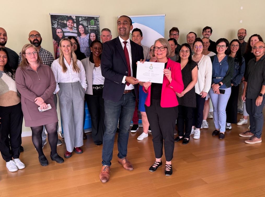 BCNPHA's tweet image. Today, BC Housing Minister @KahlonRav visited the BCNPHA office to present our CEO @jfatkey with the King Charles III Coronation Medal. A well-deserved recognition for outstanding work and advocacy to support BC's non-profit housing sector. Congratulations, Jill!