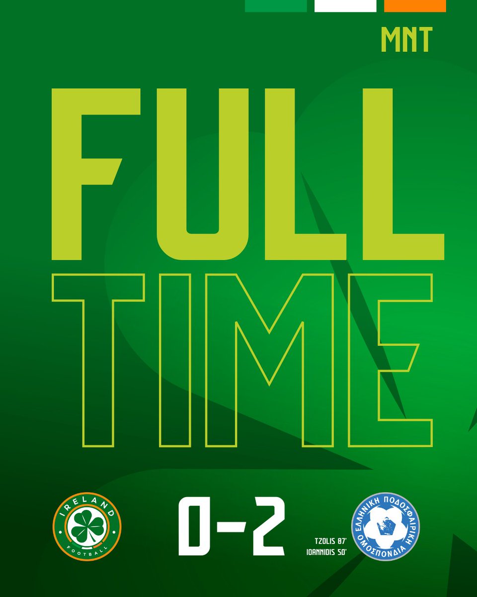 IrelandFootball's tweet image. FT | Two second half goals secure victory for Greece