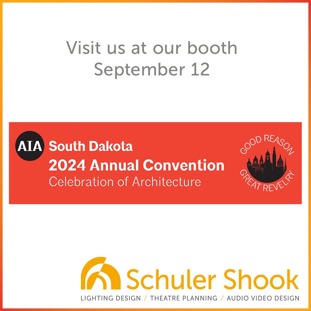 schulershook's tweet image. Getting ready for some great revelry in Sioux Falls!  
Come visit us at the Schuler Shook booth at the @AIASouthDakota Conference this Thursday, September 12th!

#architects #archtiecture #building #AIA #LightingDesign #TheatrePlanning #AudioVideoDesign  #AEC