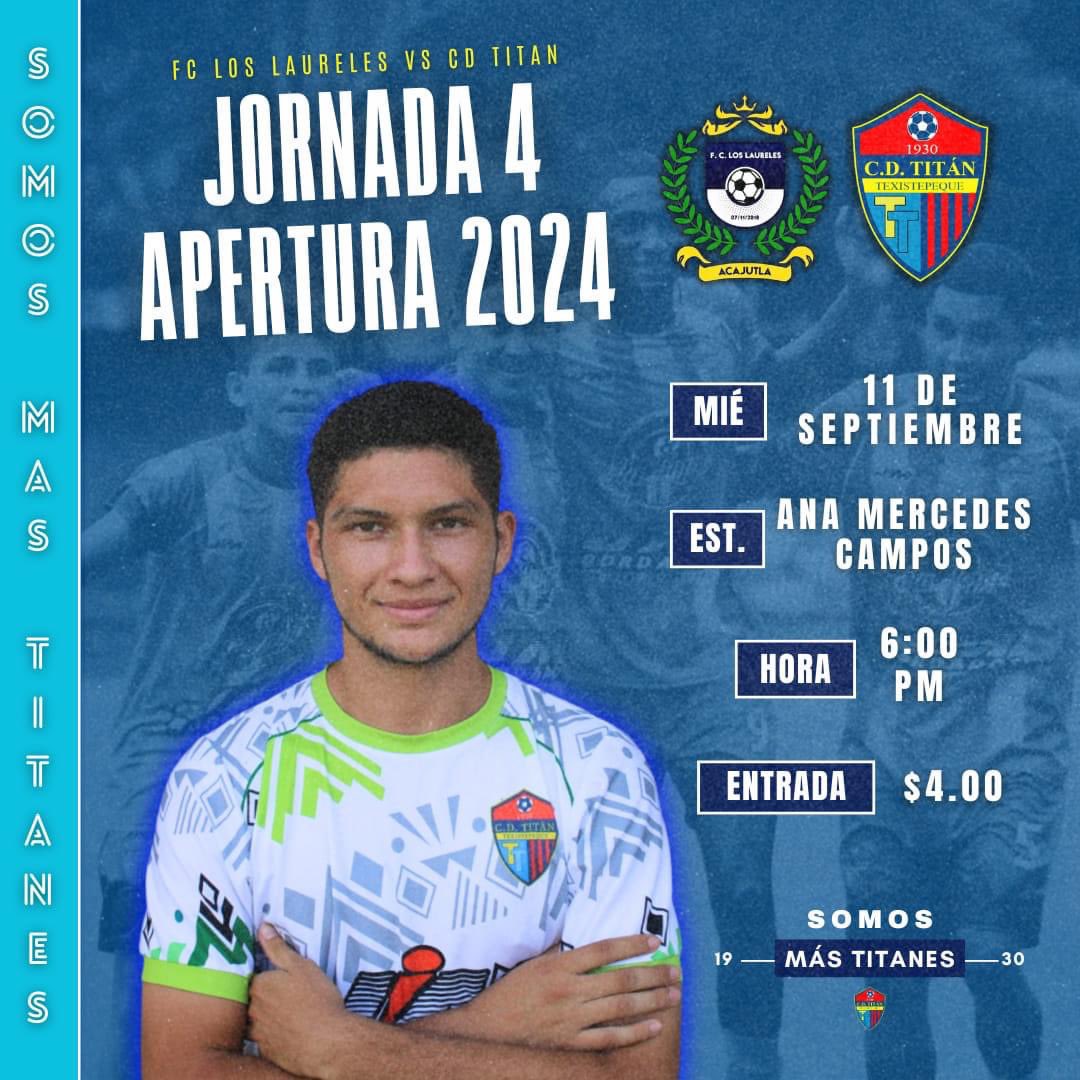 CDTitan1's tweet photo. PROXIMO PARTIDO || JORNADA 4
🆚 FC LOS LAURELES

Este miércoles regresamos a Sonsonate para enfrentar a FC Los Laureles en el tercer duelo del torneo para nuestro equipo.

#SOMOSMASTITANES | #ELGIGANTEDETEXISTEPEQUE | #CDTITAN https://t.co/tFsqPsskKQ