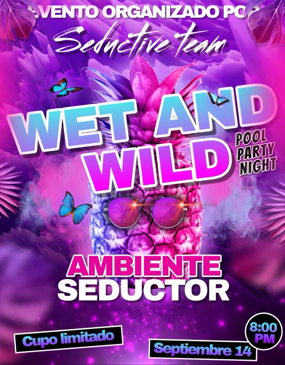 Chic@s menos de una semana para la pool party #WetAndWild! 🔥

👙 actividades hot
🔥 habitaciones para interactuar 
⏰️ 8 pm - 6 am
🥊pantalla para ver el box
👚 camisetas mojadas 

Y mucho mucho más!

Parejas $250 - chicas 🦄 gratis - Singles $350 

Información por MD