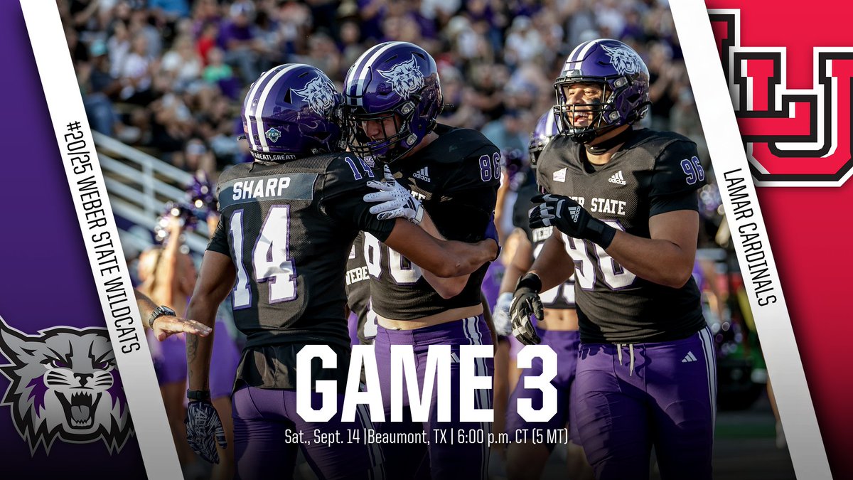Up next: No. 20 Wildcats hit the road to play at Lamar Saturday night in Beaumont, Texas. 

WSU game notes ⤵️

weberstatesports.com/news/2024/9/10…