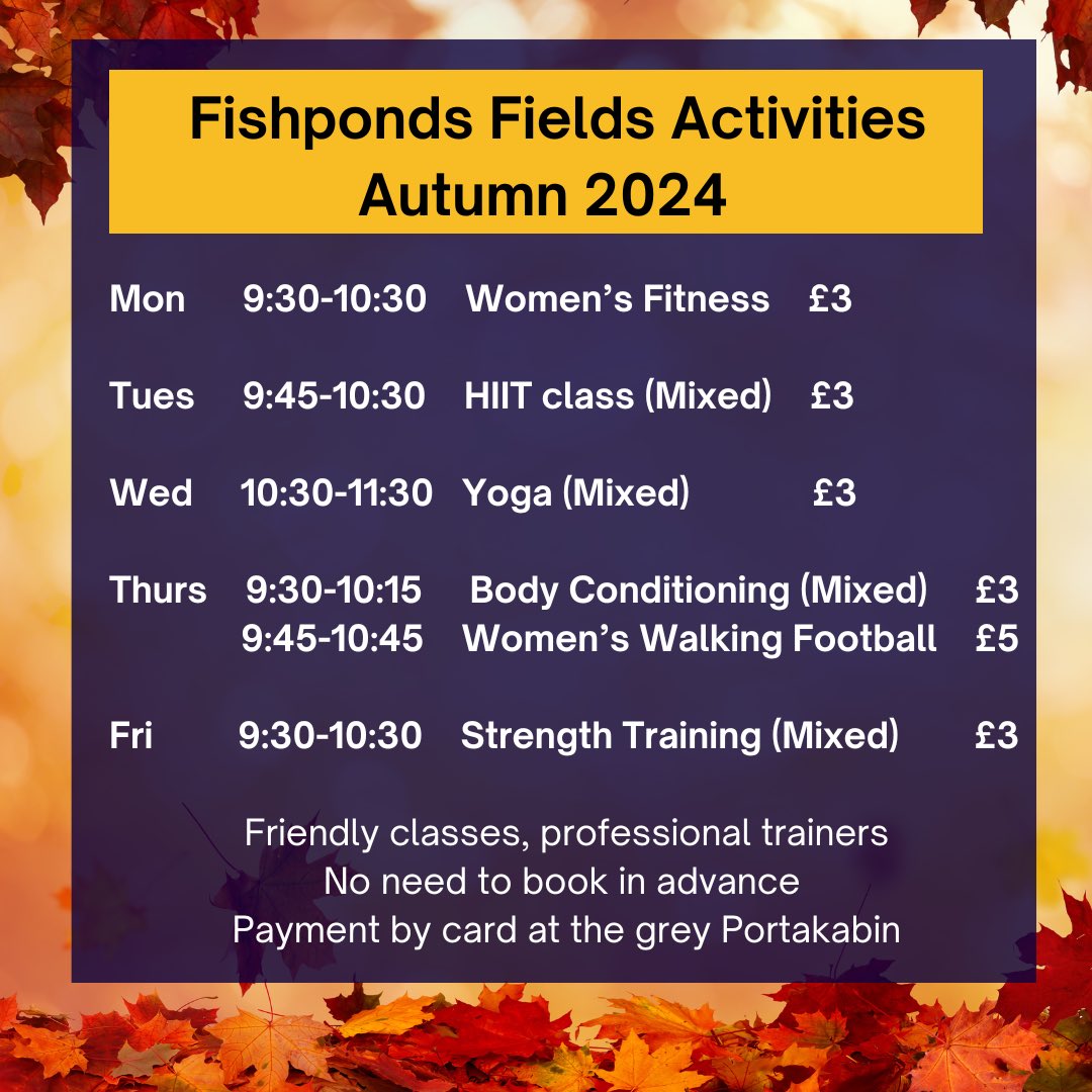Forever Fishponds (@ffishponds) on Twitter photo Get fit this autumn at Fishponds Fields Entrance at 91a Hebdon Rd #tooting Fitness classes just £3 and no need to book in advance. Women’s Walking Football in association with <a href="/AFCWimbledon/">AFC Wimbledon</a> just £5 Get fit this autumn at Fishponds Fields Entrance at 91a Hebdon Rd #tooting Fitness classes just £3 and no need to book in advance. Women’s Walking Football in association with <a href="/AFCWimbledon/">AFC Wimbledon</a> just £5