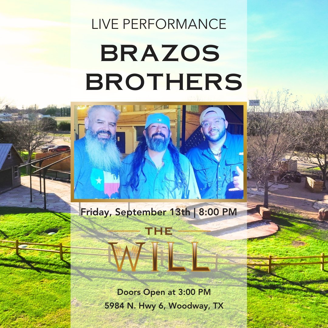 TheWillOfWaco's tweet photo. Brazos Brothers perform THIS FRIDAY, September 13th, @ The Will!

Visit The Website For More Info:
https://t.co/FAk3CkbiJB

#TheWillWaco #WacoTexas #WacoBars #LiveMusicWaco #CigarLoungeWaco
#CornholeWaco #DiscoverWaco #VisitWaco #CigarLounge #CigarRoom #Cigars https://t.co/5cJh0Dtgne