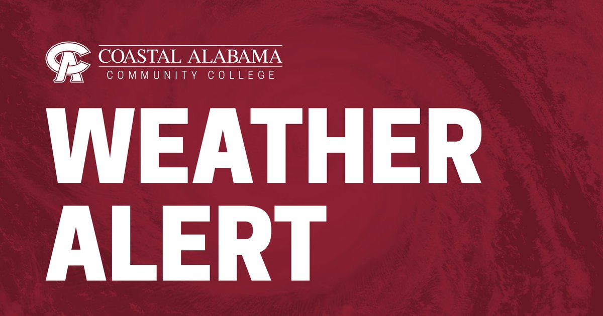 As Tropical Storm Francine approaches the Gulf Coast, all Coastal Alabama campuses will close at 5 PM tomorrow, Wednesday, Sept 11, 2024.  All night classes tomorrow are cancelled.  We will announce any further schedule adjustments for Thursday, if needed, tomorrow.  Stay safe!