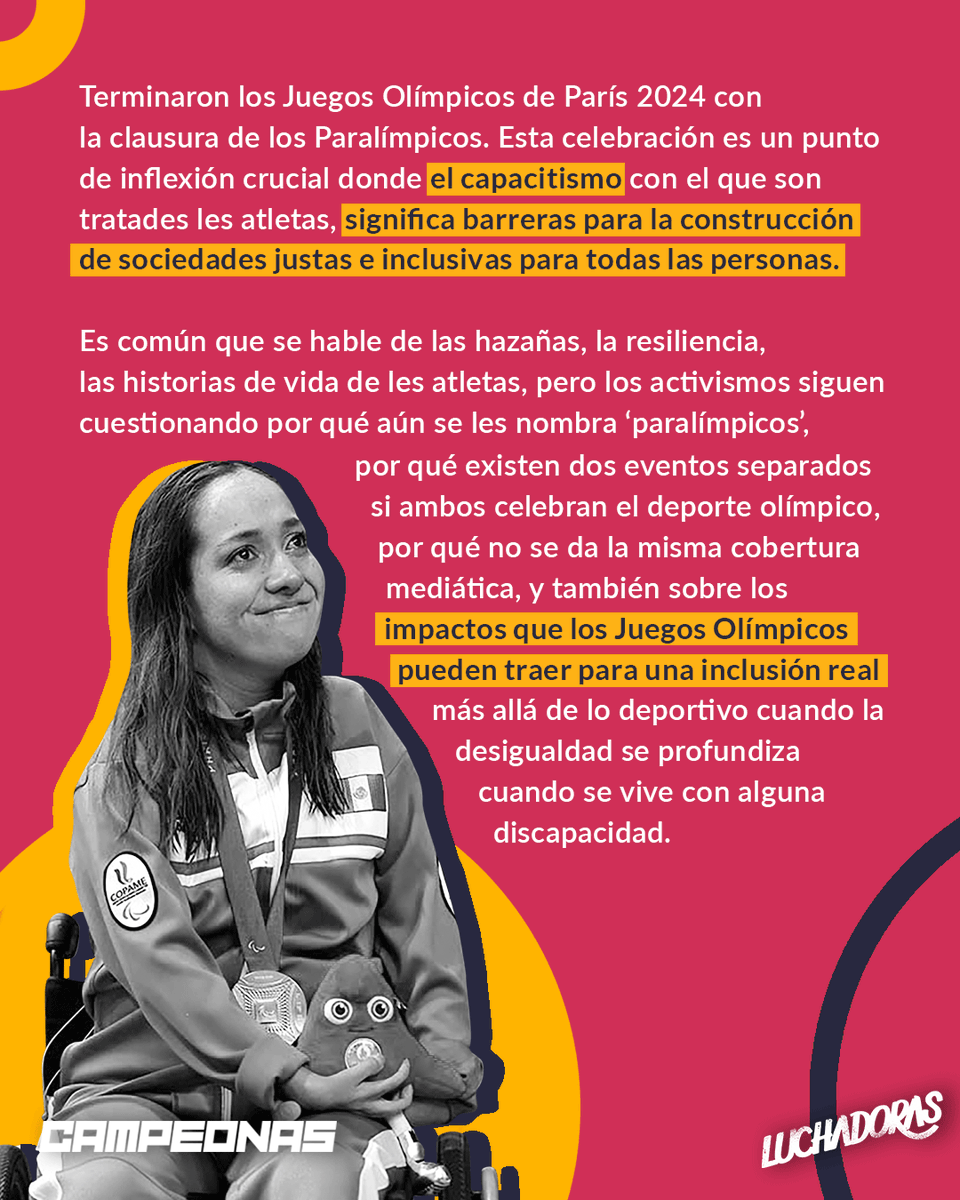 LuchadorasMX's tweet photo. Los #ParalimpicosParis2024 🫶 nos permitieron celebrar durante 11 días con todes les atletas, pero también nos dejaron claro que aún faltan muchas reflexiones por dar y mucho camino por recorrer.⚠️
Texto de @ginxglez 🔥

https://t.co/v0BVK2wtxU https://t.co/EJg3L4szfN