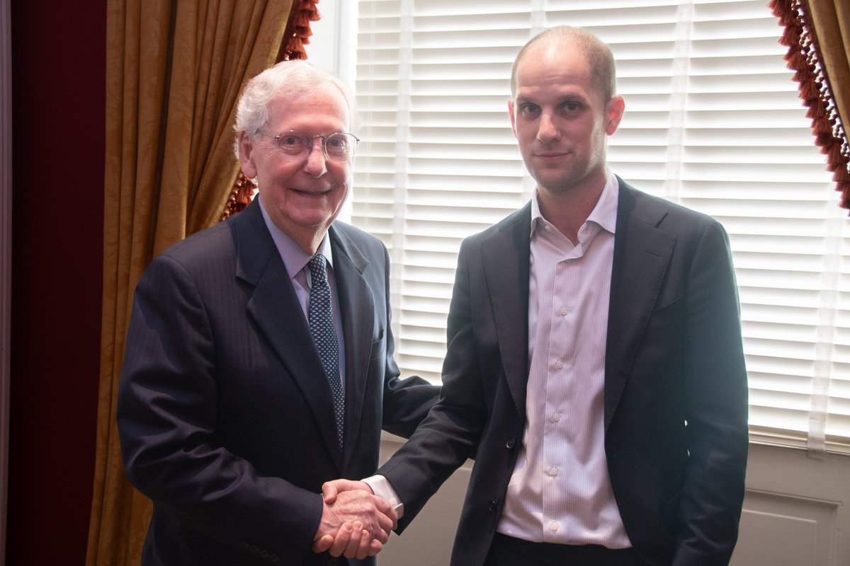 U.S. Senator Mitch McConnell (@senmcconnell) on Twitter photo Glad to see <a href="/evangershkovich/">Evan Gershkovich</a> safe on American soil and welcome him to the Capitol. Journalism is not a crime, and reporters will continue to pursue the truth and hold the Kremlin to account for its brutality. Glad to see <a href="/evangershkovich/">Evan Gershkovich</a> safe on American soil and welcome him to the Capitol. Journalism is not a crime, and reporters will continue to pursue the truth and hold the Kremlin to account for its brutality.