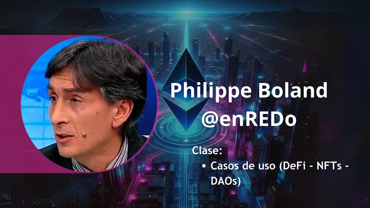 3️⃣ Clase 3 | Casos de Uso (DeFi, NFT, DAO)
📅 Martes 17 de septiembre

👨‍🏫 Con Philippe Boland (<a href="/enREDo/">Philippe Boland</a>) promotor de la tecnología y la innovación, con una sólida trayectoria en la alfabetización informacional, científica y tecnológica. 

Actualmente, es Coordinador de Futures