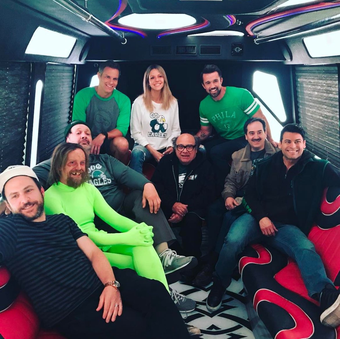 charlie, david, lance barber, travis schuldt, kaitlin, danny, rob, andrew friedman and tj hoban during the shooting of “the gang wins the big game” (2019)