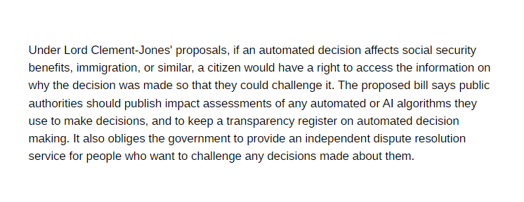 owenboswarva's tweet photo. UK Lords push bill to tame rogue algorithms in public sector https://t.co/hXoov0DZys
Public Authority Algorithmic and Automated Decision-Making Systems Bill https://t.co/DMs4U6aB2h
#AIpolicy #algorithmictransparency #dataprotection #DISDBill-ish https://t.co/rapJ1HTCEy