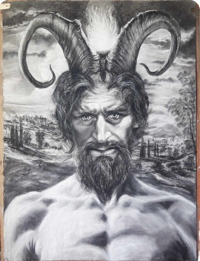 Baphomet in his splendour 
87cmx57cm
Charcoal and chalk 
copyright2024gordonmscottart