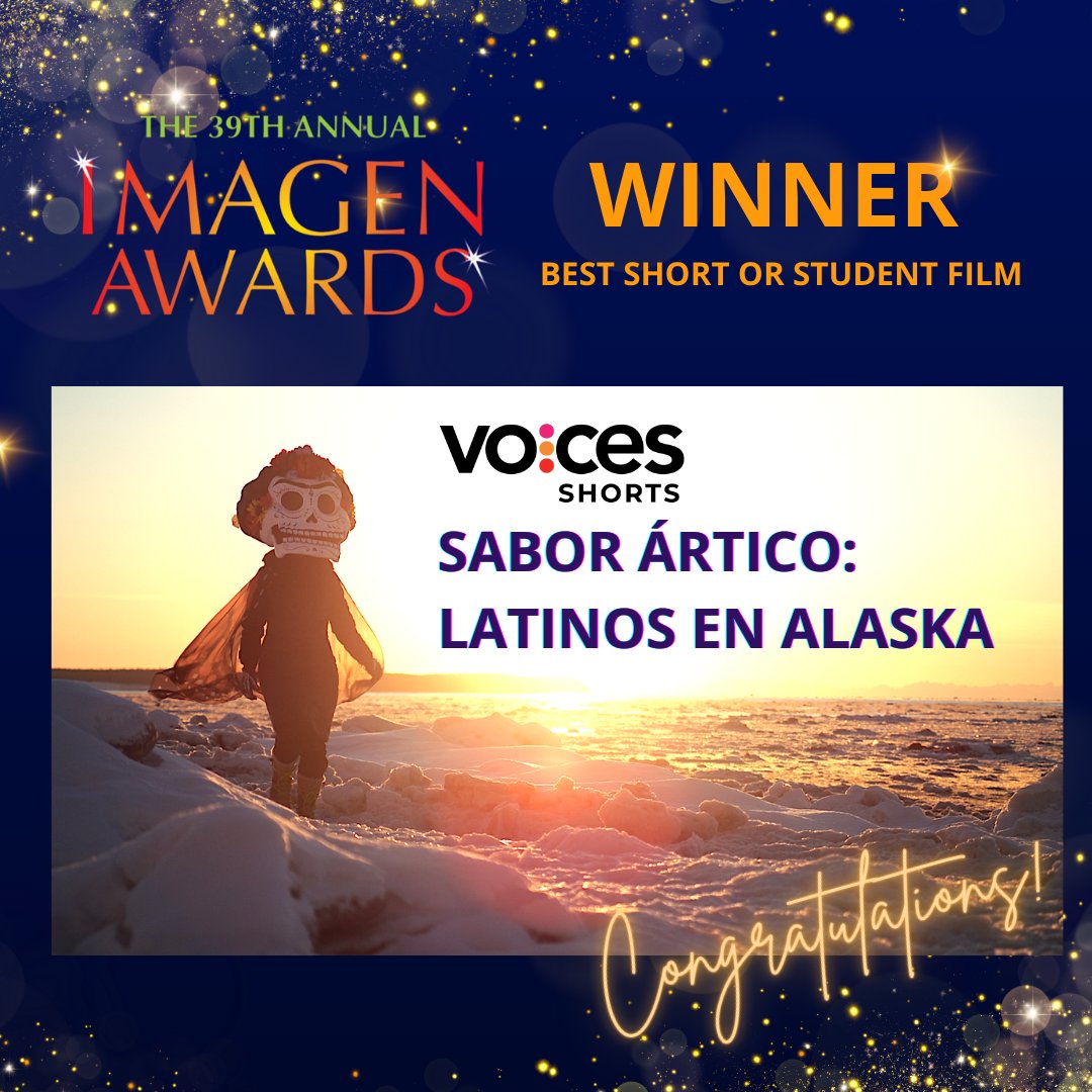 VocesMedia's tweet photo. 🏆 Thrilled to share that VOCES SABOR ÁRTICO: LATINOS EN ALASKA won Best Short at the 39th Annual #ImagenAwards!!! 

🎉 Sending our CONGRATS to Director/Producer Indra Arriaga Delgado. 

@ImagenFound #LPBmedia #LatinoFilm #shortfilm https://t.co/J8e2PWwiE8