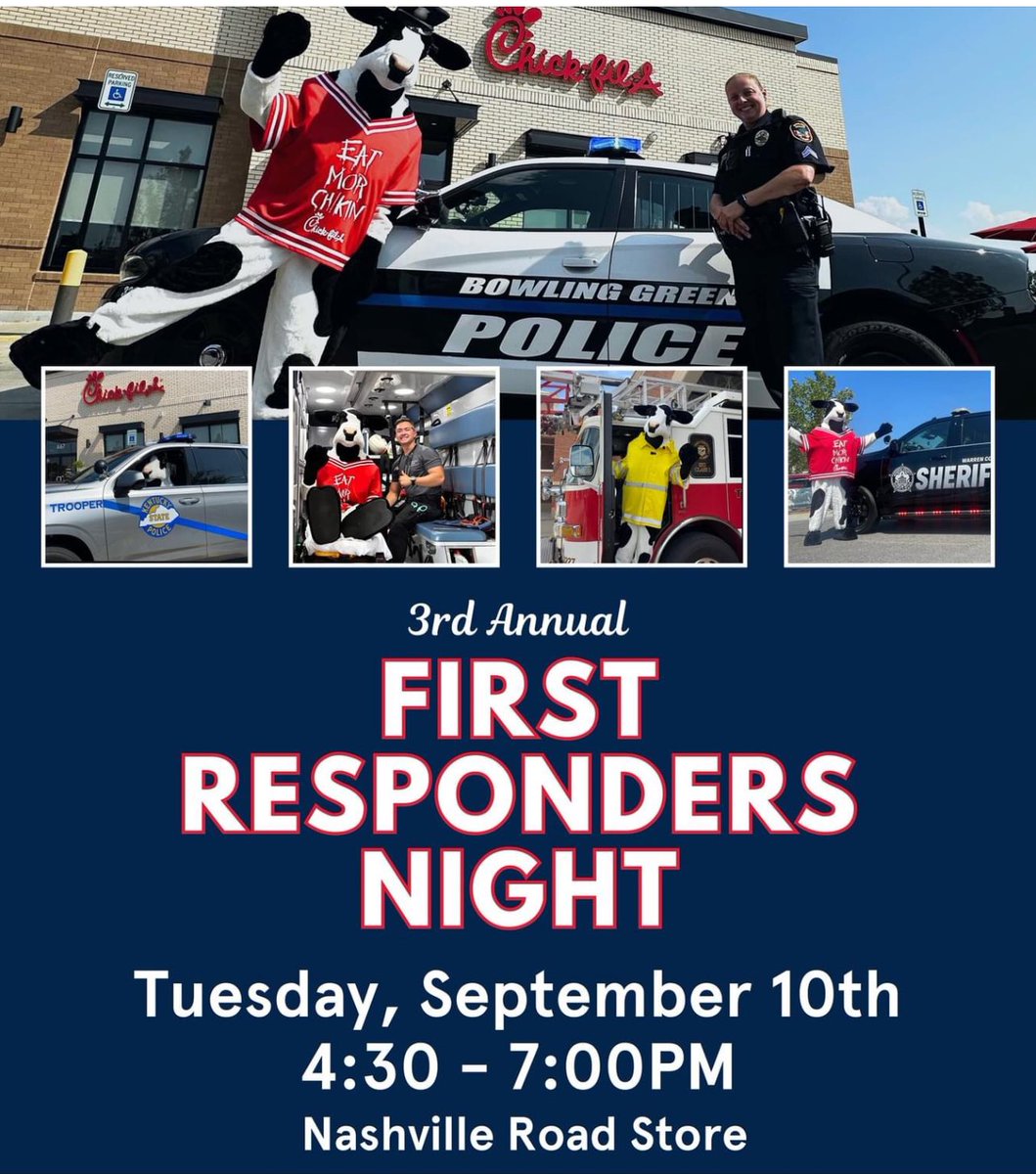 joeimel's tweet image. All of the law enforcement and emergency vehicles at Chick-fil-A on Nashville Rd. are for first responder night. No emergency or tweetable issues.